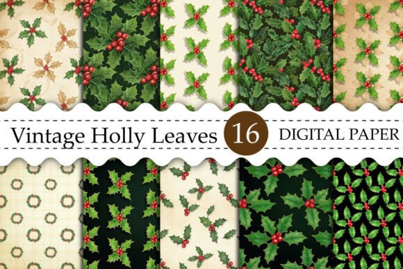 Download Vintage Holly Leaves Digital Paper - Vintage holly Collection