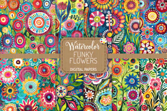 Download Funky Flowers Set 6 - Watercolor Florals - Funky flowers Collection