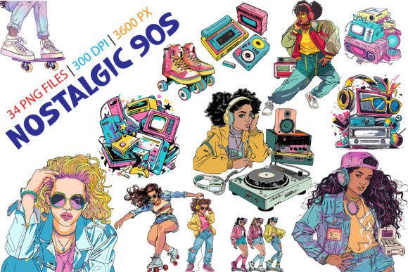 Download 34 Nostalgic 90s Retro Vintage Clip Art - 90s Collection