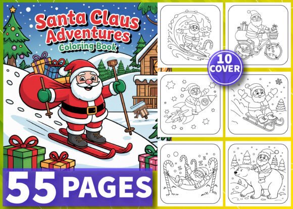 Download 55 Santa Claus Adventures Coloring Pages - Premium Bundle