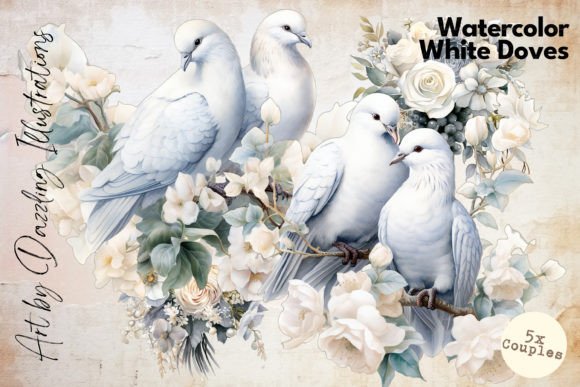 Download Pastel White Watercolor Dove Couples - Dove Collection