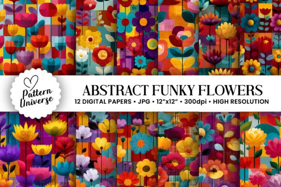 Download Abstract Funky Flowers Digital Papers - Funky flowers Collection