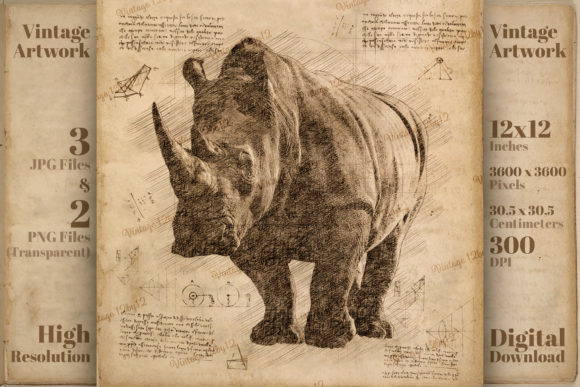 Download Rhinoceros Da Vinci Drawing Style Art - Style art Collection