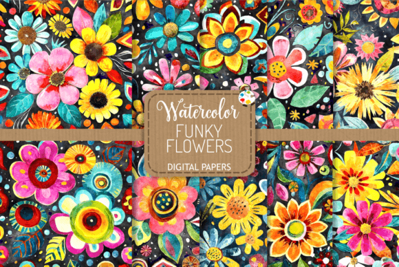 Download Funky Flowers Set 2 - Watercolor Papers - Funky flowers Collection